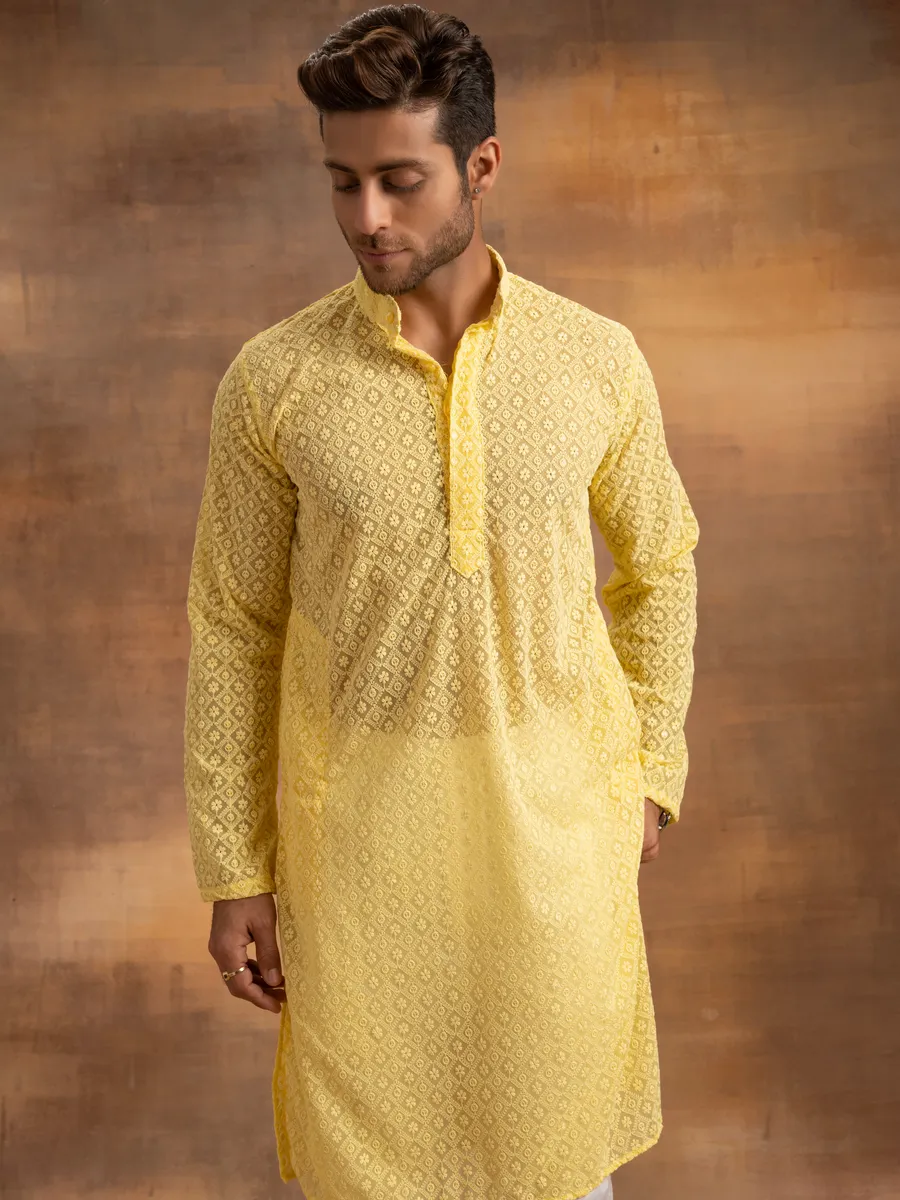 Yellow Mens Kurta & Pyjama