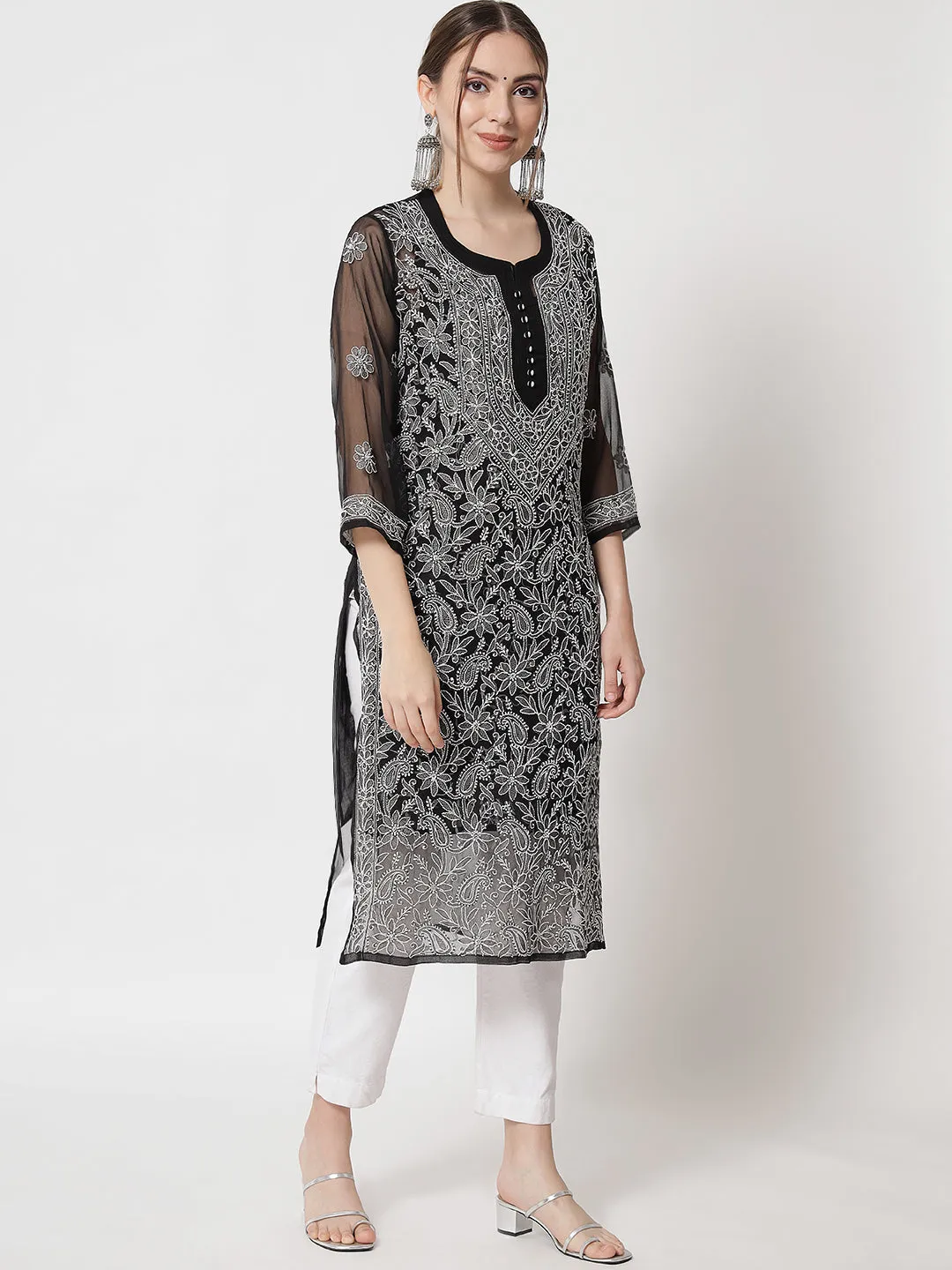 Zara Georgette Black Chikankari Kurta