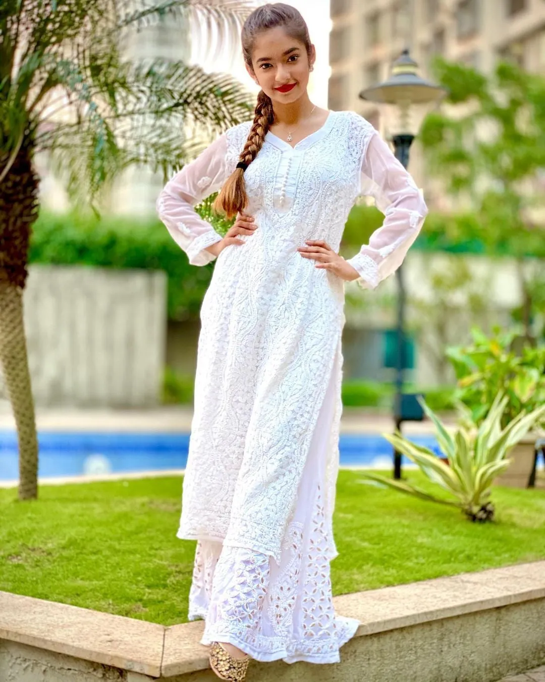 Zara Styled Georgette Chikankari Kurti With White Sharara