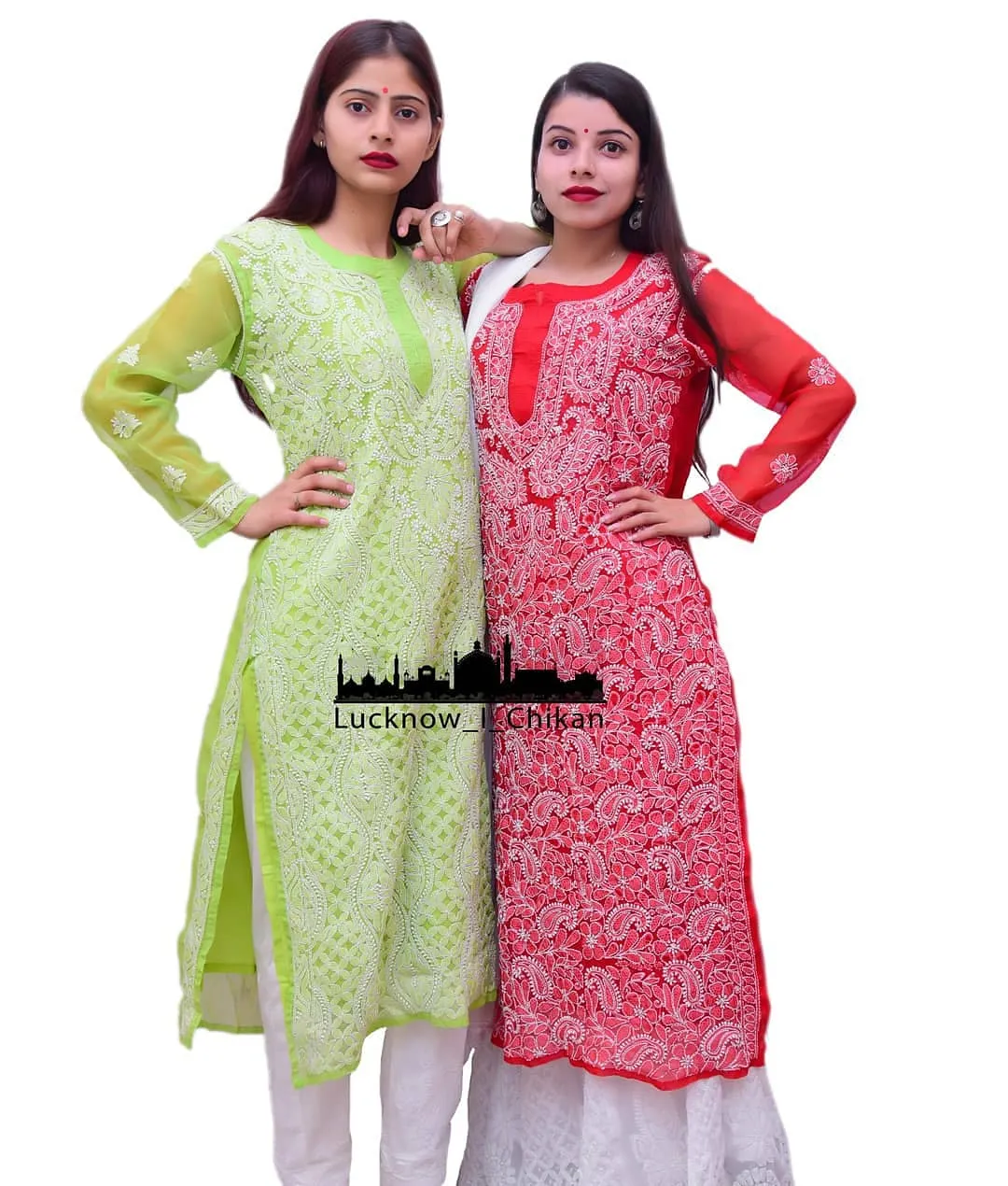 Zara Styled Georgette Chikankari Kurti With White Sharara