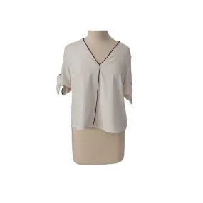 ZARA White with Black Trim V-neck Top | Gently Used |